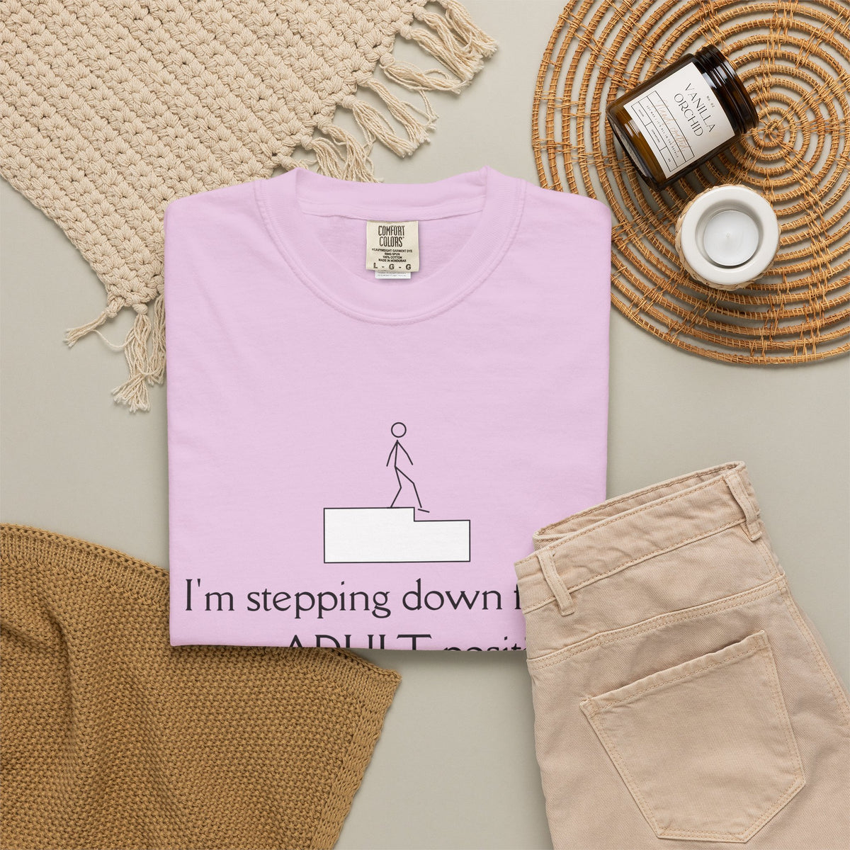 T-Shirt — “I’m stepping down from my ADULT position” Funny Retirement/Anti-Adulting Tee