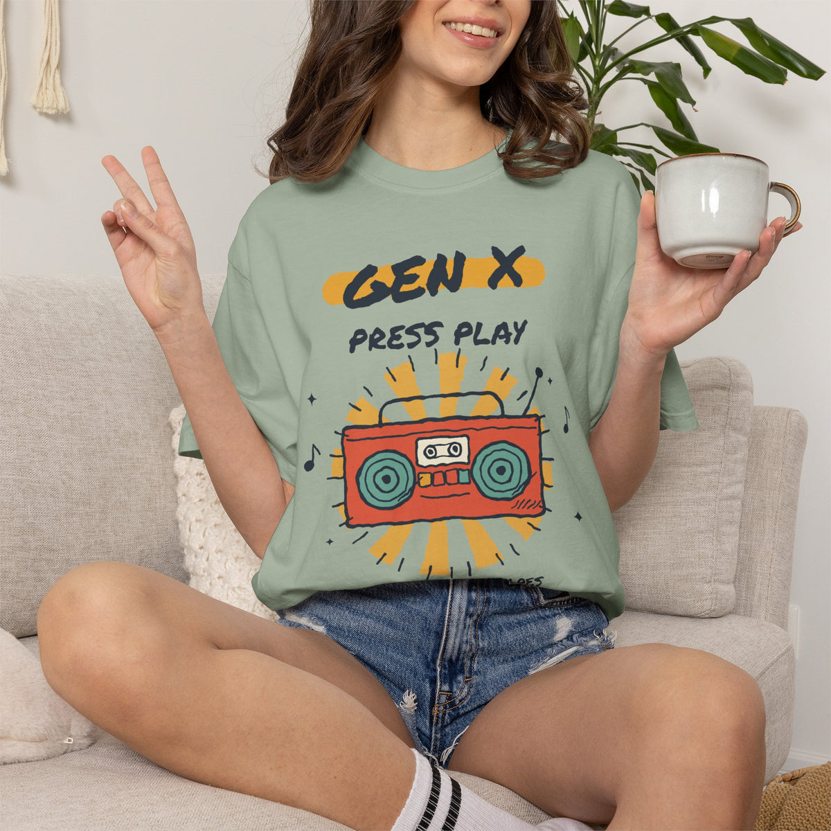 Press Play Boombox Music Graphic T-Shirt