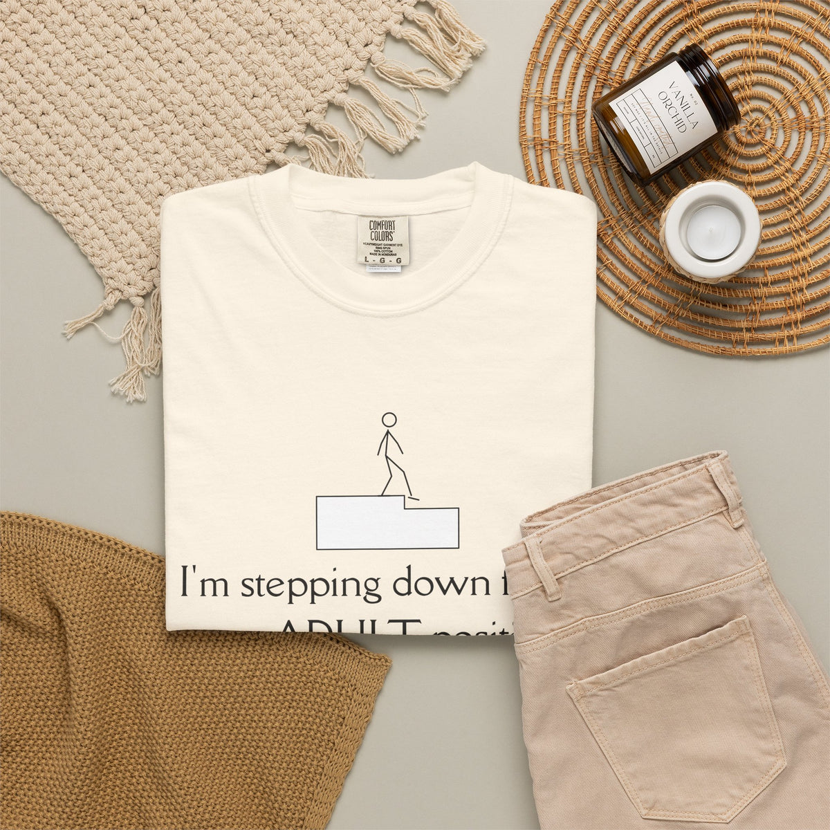 T-Shirt — “I’m stepping down from my ADULT position” Funny Retirement/Anti-Adulting Tee