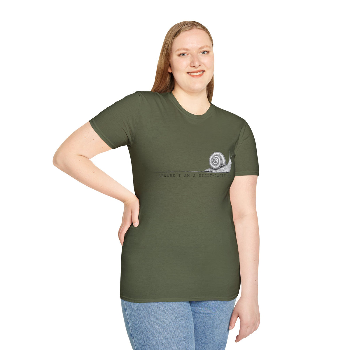 Snail Illustration T-Shirt — “Beware I Am a Dilly-Dally-er” Casual Tee