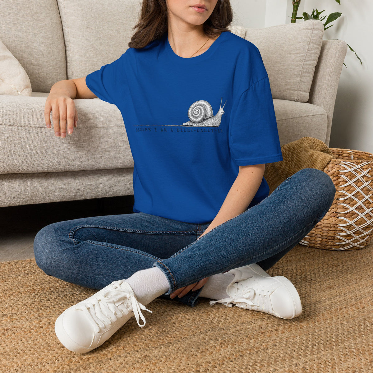 Snail Illustration T-Shirt — “Beware I Am a Dilly-Dally-er” Casual Tee