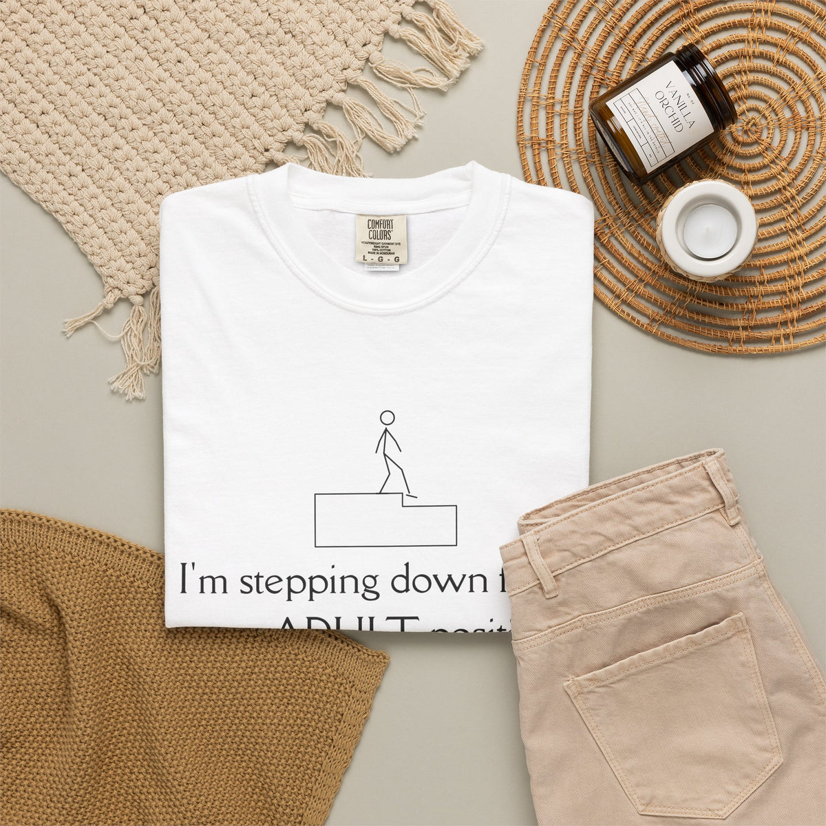 T-Shirt — “I’m stepping down from my ADULT position” Funny Retirement/Anti-Adulting Tee