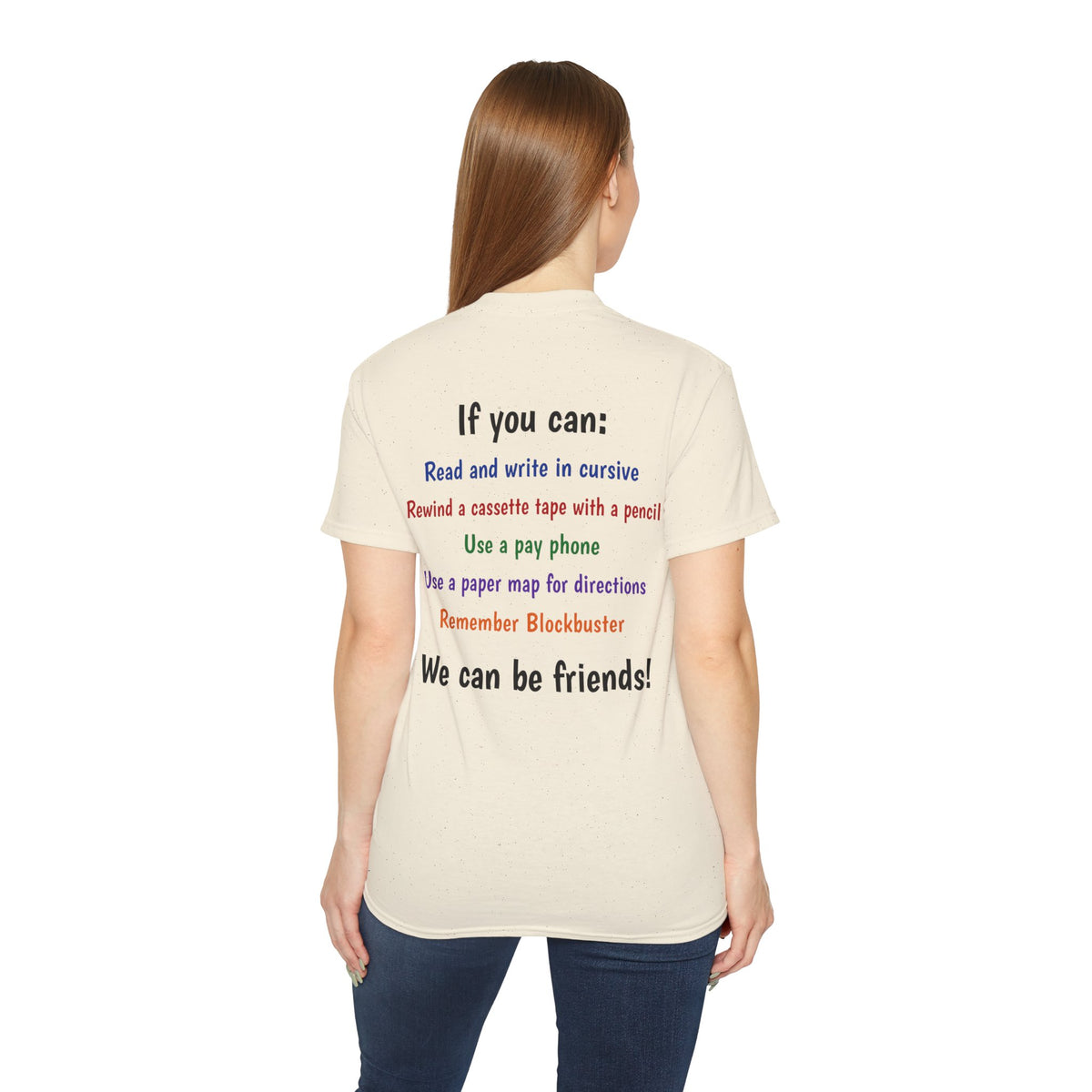 Gen X T-Shirt — "If You Can" Nostalgia Tee (Read Cursive, Pay Phone, Blockbuster)