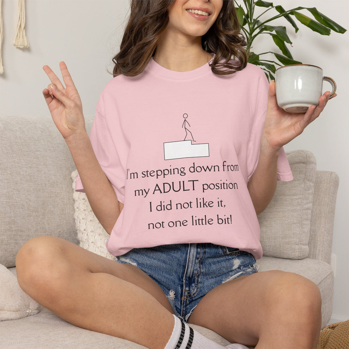 T-Shirt — “I’m stepping down from my ADULT position” Funny Retirement/Anti-Adulting Tee