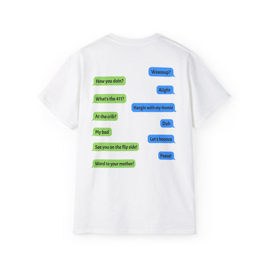 Gen X Text Tee — Retro Text Bubble Shirt with Nostalgic Phrases