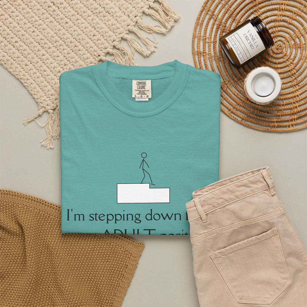 T-Shirt — “I’m stepping down from my ADULT position” Funny Retirement/Anti-Adulting Tee