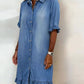 Women's Faux Denim Ruffle-Sleeve Shirt Dress