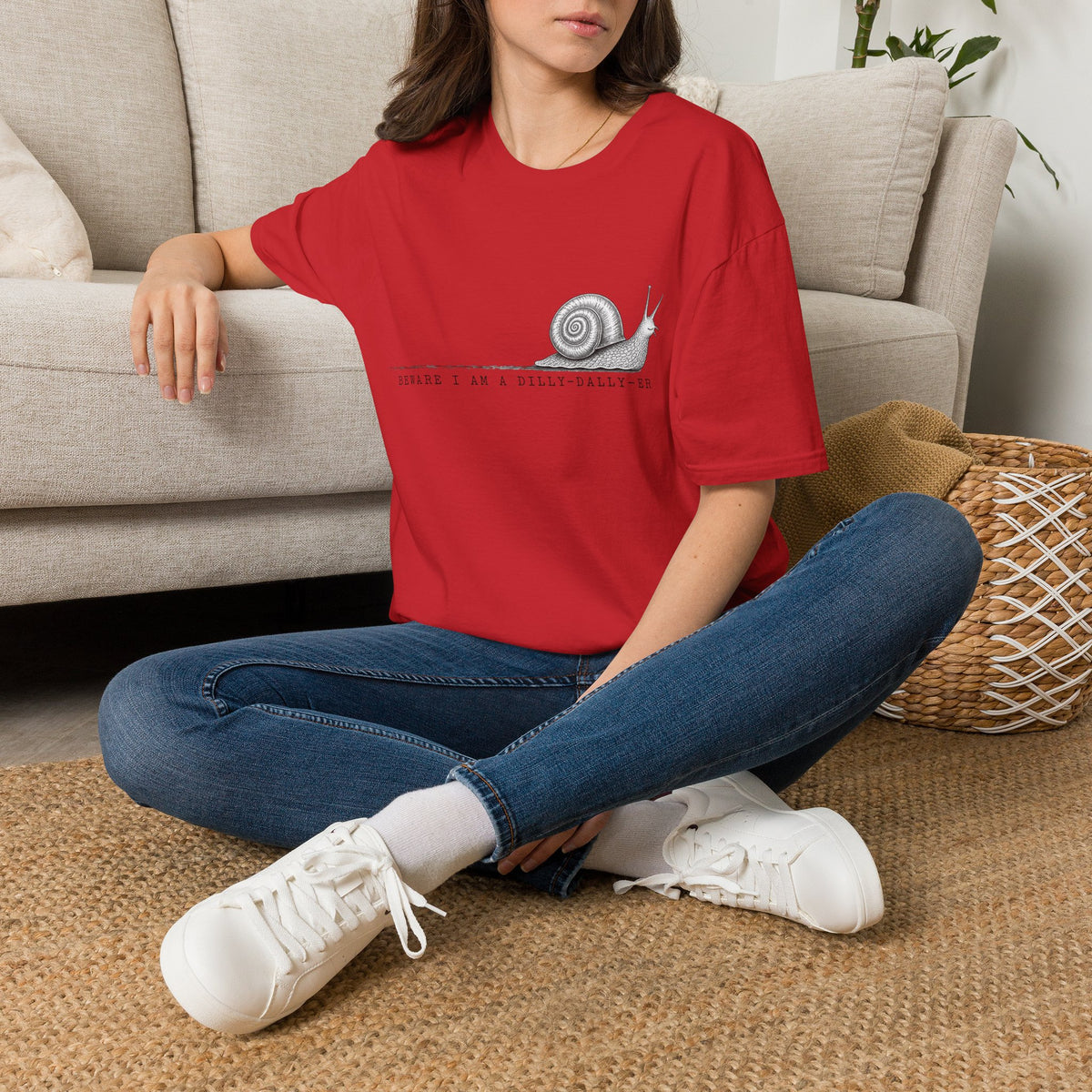 Snail Illustration T-Shirt — “Beware I Am a Dilly-Dally-er” Casual Tee
