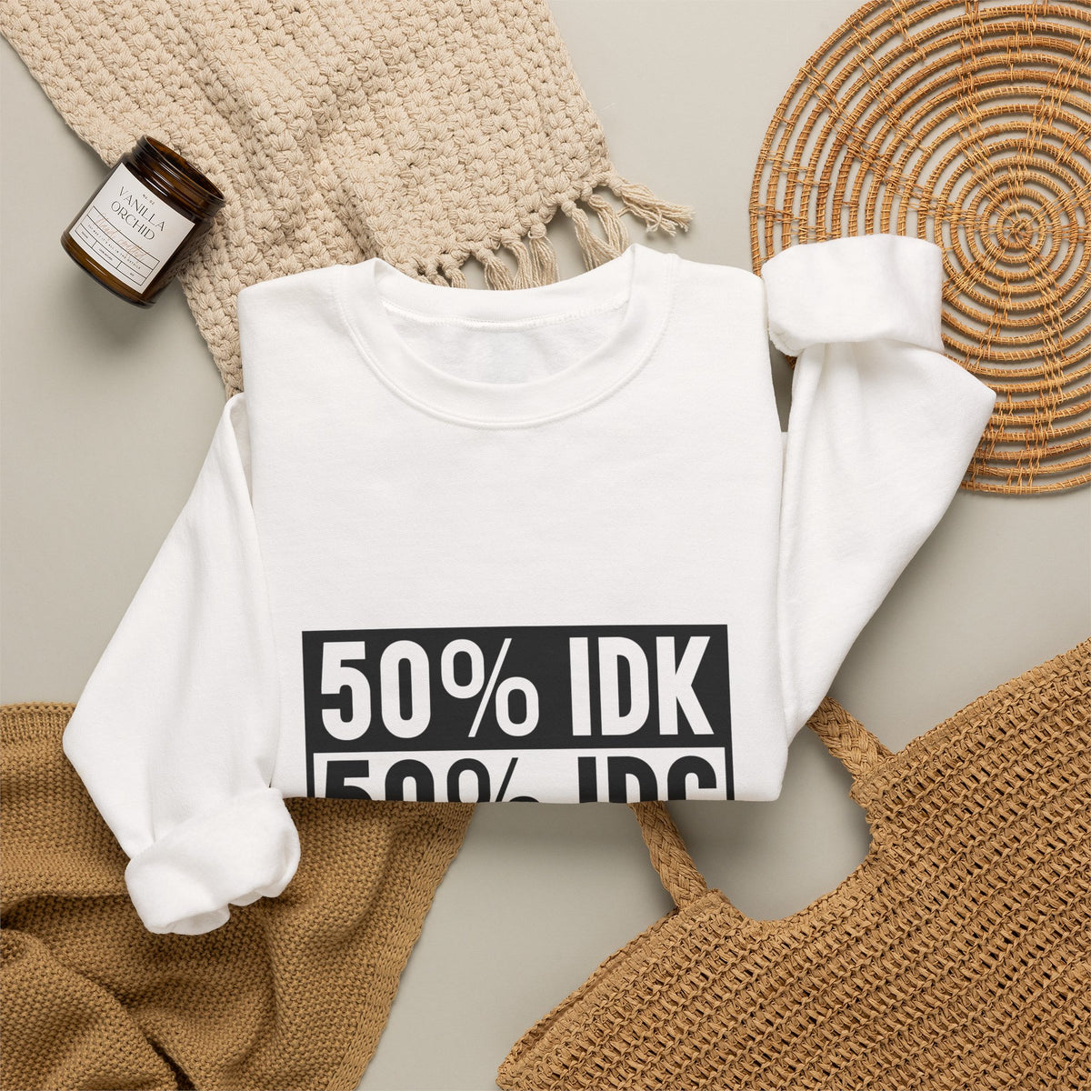 Crewneck Sweatshirt — 50% IDK / 50% IDC Graphic Pullover