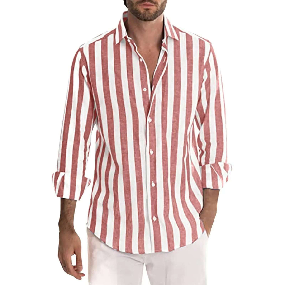 Striped Print Shirt Casual Loose Long-sleeved Shirt Men's Clothing