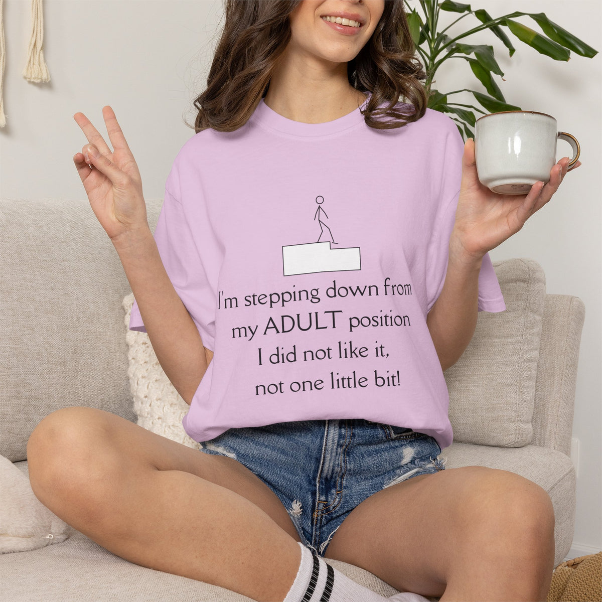 T-Shirt — “I’m stepping down from my ADULT position” Funny Retirement/Anti-Adulting Tee