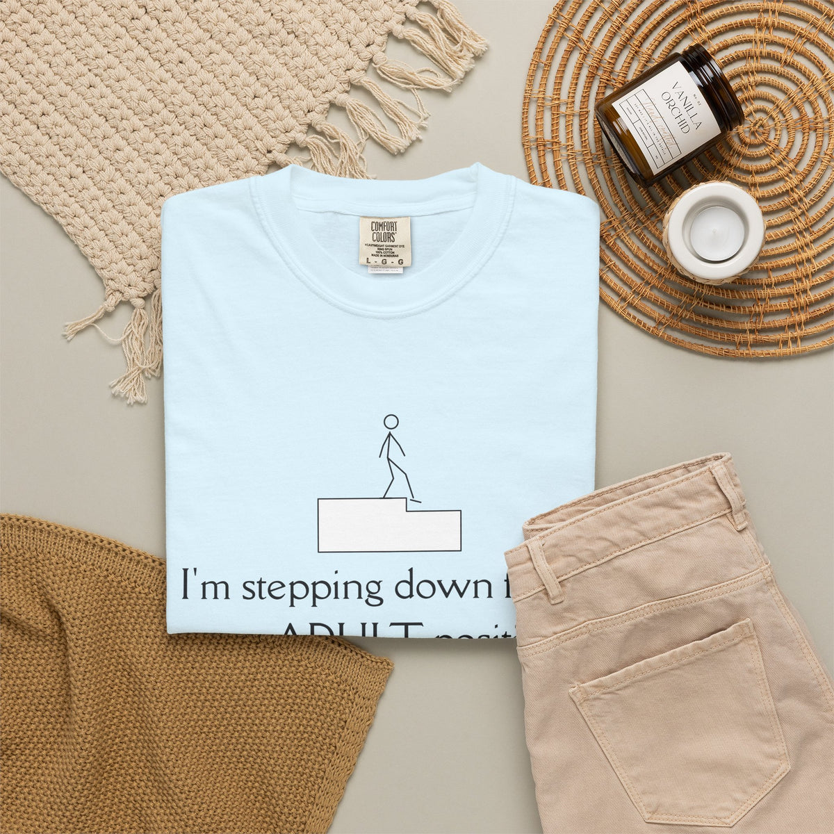 T-Shirt — “I’m stepping down from my ADULT position” Funny Retirement/Anti-Adulting Tee