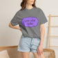 Wear What Today T-Shirt — Playful Purple Label Graphic Tee on gray