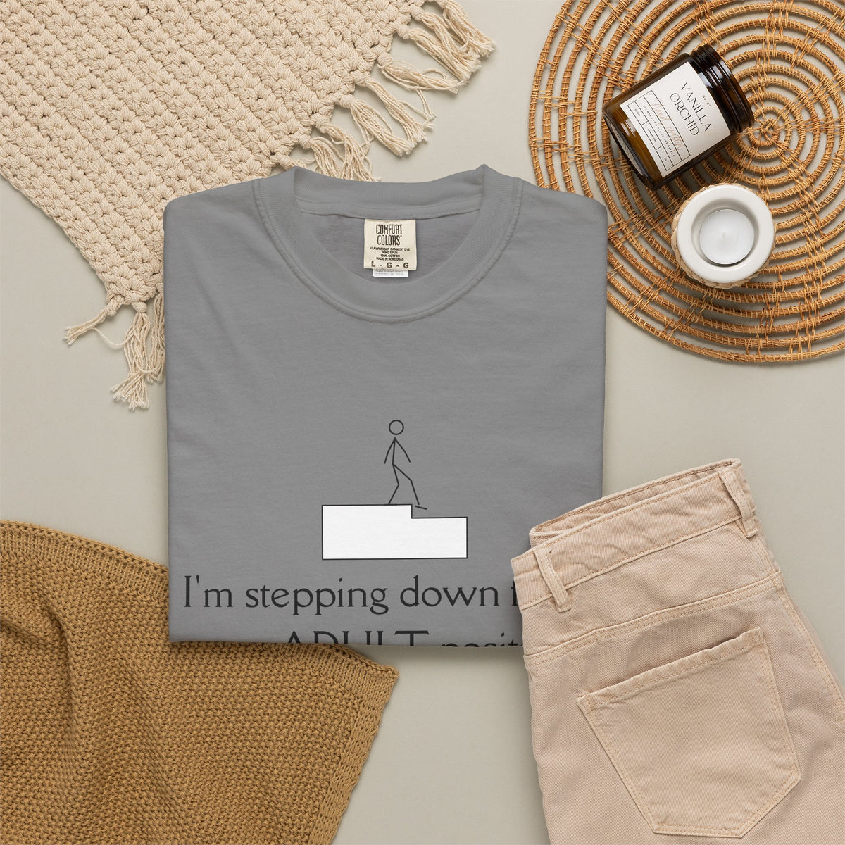 T-Shirt — “I’m stepping down from my ADULT position” Funny Retirement/Anti-Adulting Tee