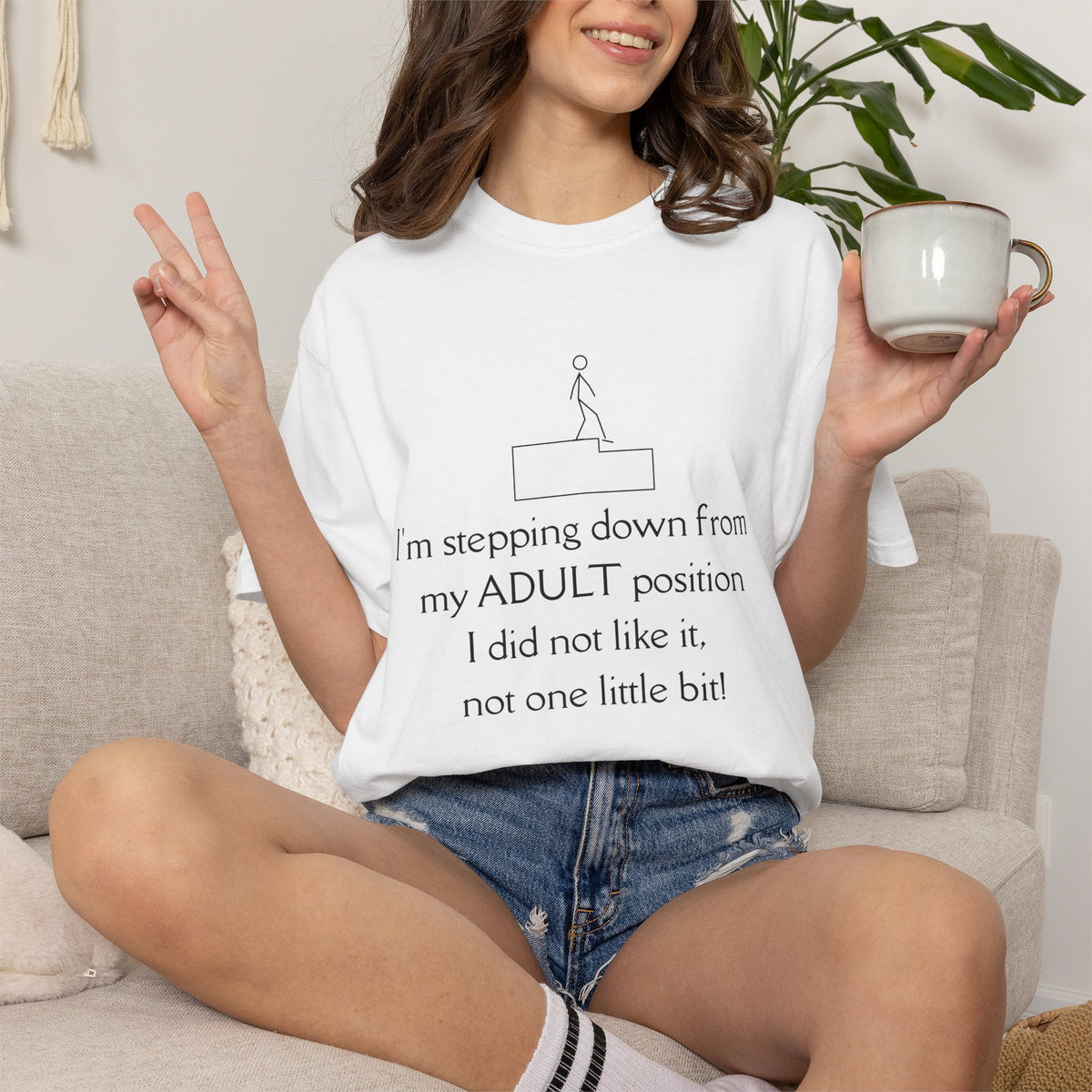 T-Shirt — “I’m stepping down from my ADULT position” Funny Retirement/Anti-Adulting Tee