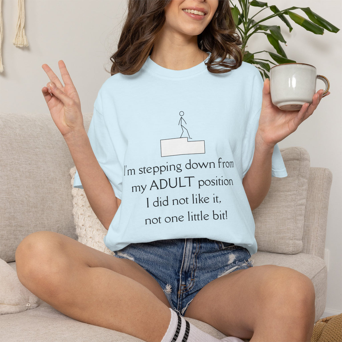 T-Shirt — “I’m stepping down from my ADULT position” Funny Retirement/Anti-Adulting Tee