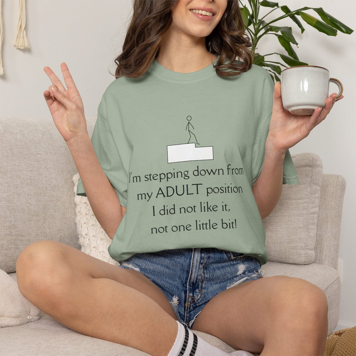 T-Shirt — “I’m stepping down from my ADULT position” Funny Retirement/Anti-Adulting Tee