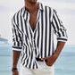 Striped Print Shirt Casual Loose Long-sleeved Shirt Men's Clothing
