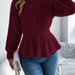 Autumn Winter Solid Color Twist Waist Trimming Ruffles Long Sleeve Pullover Sweater Women Clothing