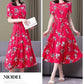 New Fashion Casual 2024 Summer Elegant Dresses For Women O-Neck Print Vintage Short Sleeve Dress Loose Women Clothing