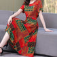 New Fashion Casual 2024 Summer Elegant Dresses For Women O-Neck Print Vintage Short Sleeve Dress Loose Women Clothing