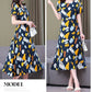 New Fashion Casual 2024 Summer Elegant Dresses For Women O-Neck Print Vintage Short Sleeve Dress Loose Women Clothing