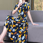 New Fashion Casual 2024 Summer Elegant Dresses For Women O-Neck Print Vintage Short Sleeve Dress Loose Women Clothing