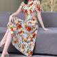 New Fashion Casual 2024 Summer Elegant Dresses For Women O-Neck Print Vintage Short Sleeve Dress Loose Women Clothing