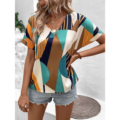 Geometric Women’s Clothing Printed V-Neck Top