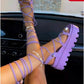 Woman Platform Sandal Ankle Wrap Fashion Lace Up Shoe Women's Casual Strappy Sandal Modern Lace Up Shoe Women Non Slip Women's Footwear White Walking Sandal